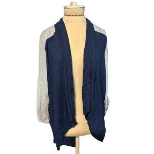 Lisa Rinna Collection Open Front Jacket Womens  Blue Gray Pockets Casual Small